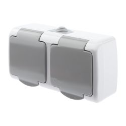 Розетка Intro Atlantic 5-203-03 двойная с заземлением 2х2P+E Schuko 16А-250В IP54 ОУ серый | Intro