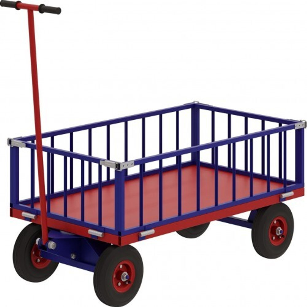 Тележка с трубчатым бортом Rusklad ТПОБ-7Т 800х1400х300 мм, до 450 кг, пневматические колеса ТПОБ 7 Т пневмо