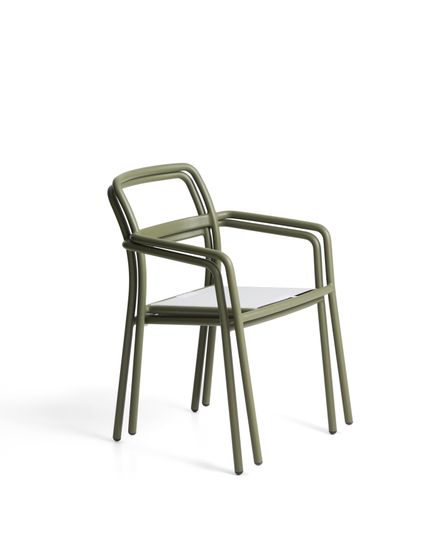Уличный стул Linosa из зеленого алюминия с бежевой подушкой