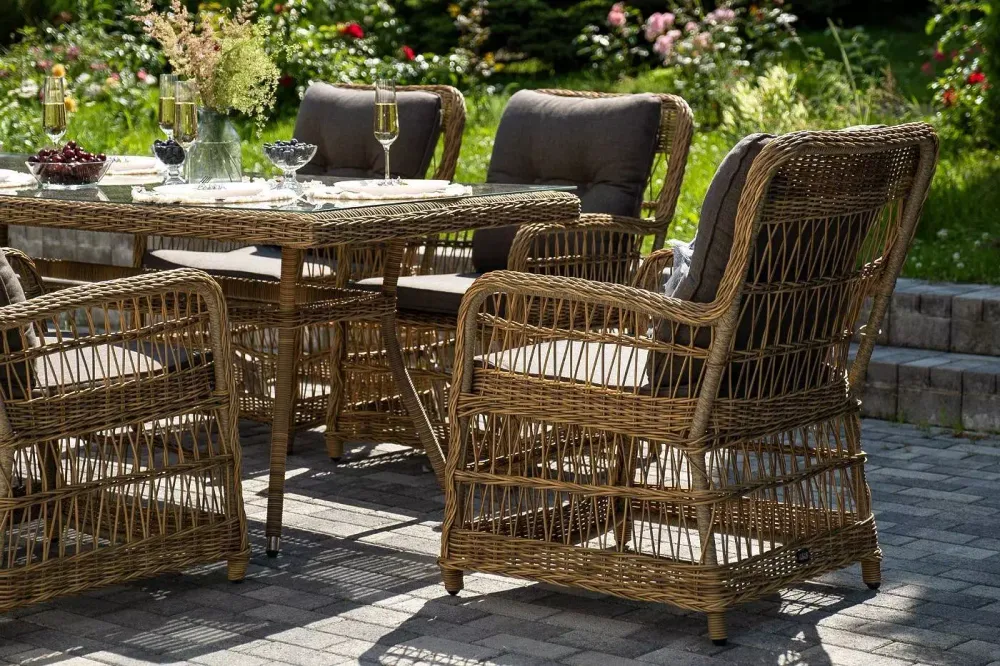 "Цесена" обеденная группа плетеная из искусственного ротанга, цвет соломенный