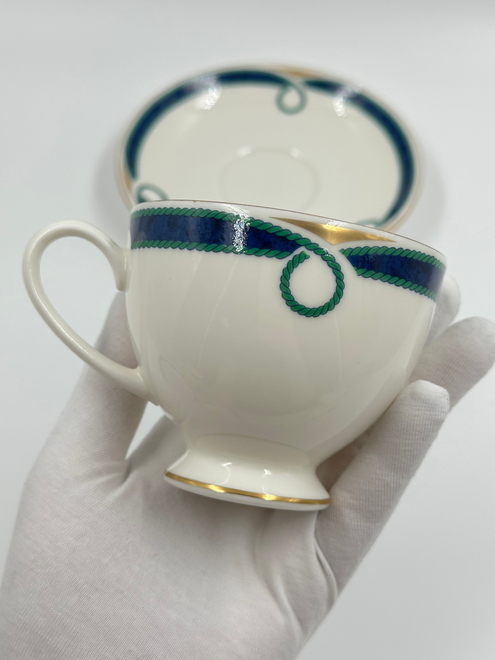 Чайная пара с сине-зелёной каймой Givenchy by Yamaka