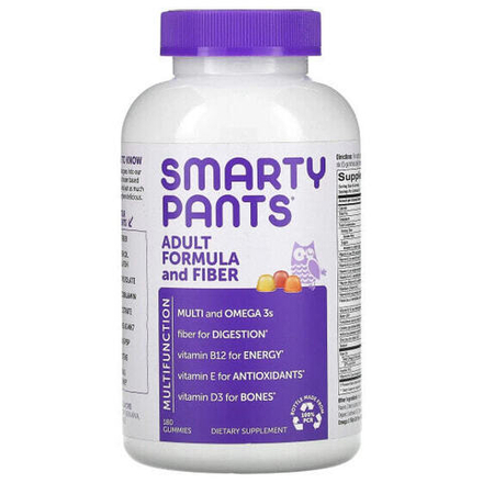Витаминно-минеральные комплексы SmartyPants, формула с клетчаткой для взрослых, лимон, клубника, банан и апельсин, 180 жевательных конфет