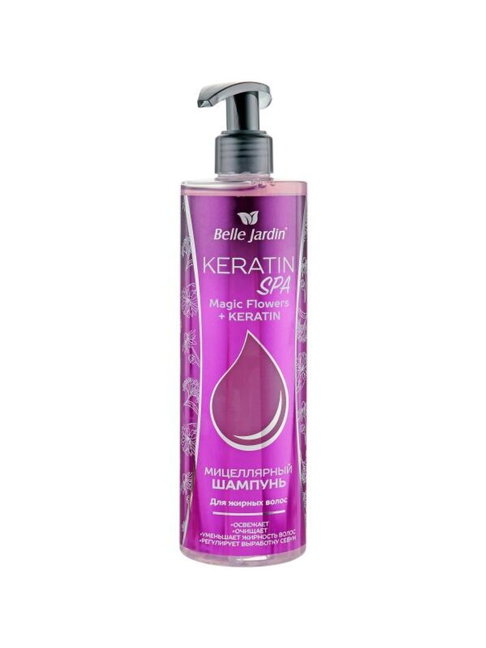 B.J. Keratin Spa MAGIC FLOWERS+KERATIN Мицеллярный шампунь для жирных волос, 400 мл*20 фиолетовый