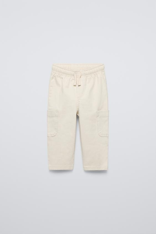 ZARA БРЮКИ STRAIGHT ИЗ ТВИЛА СО ШНУРКАМИ, ЭКРЮ