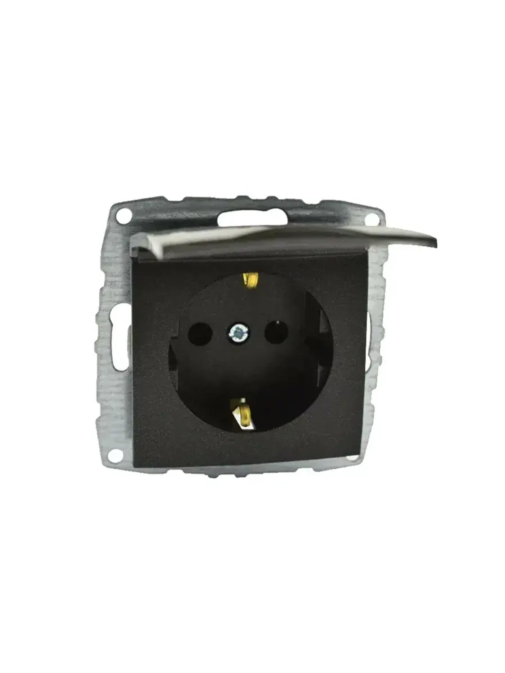 Розетка с заземлением и крышкой графит