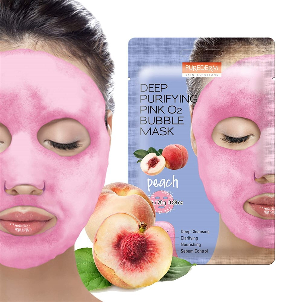 Маска пузырьковая с экстрактом персика Purederm Black O2 Bubble Mask - Peach, 20 г