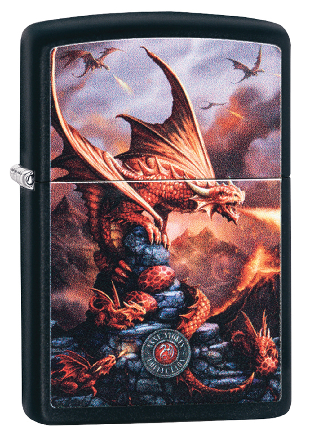Фото бензиновая американская зажигалка чёрная с рисунком драконов Black Matte ZIPPO 49097 в коробке
