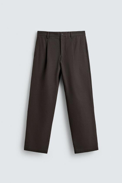ZARA БРЮКИ ИЗ САРЖИ СО СКЛАДКАМИ, ТЕМНО-КОРИЧНЕВЫЙ