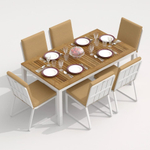 Обеденная группа Ideal Patio ТЕЛЛА  ГИРА  каркас белый, стол тик 180, ткань бежевая