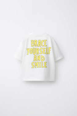 ZARA ФУТБОЛКА С ПРИНТОМ, БЕЛЫЙ