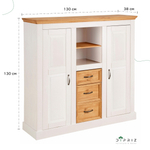 Тумба, 130х38х130, Ландхаус, белый комод, из массива дерева, с ящиками, для посуды и одежды, Dipriz