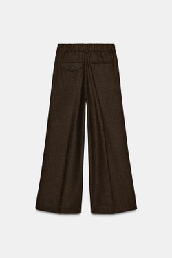 ZARA БРЮКИ С ЗАЩИПАМИ И КАРМАНАМИ, ТЕМНО-КОРИЧНЕВЫЙ