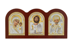 Триптих, Спаситель, Казанская БМ, Николай Чудотворец, икона, красное дерево 115х230
