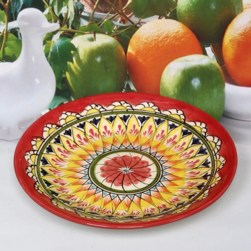 Тарелка плоская 22см красная Риштанская Керамика