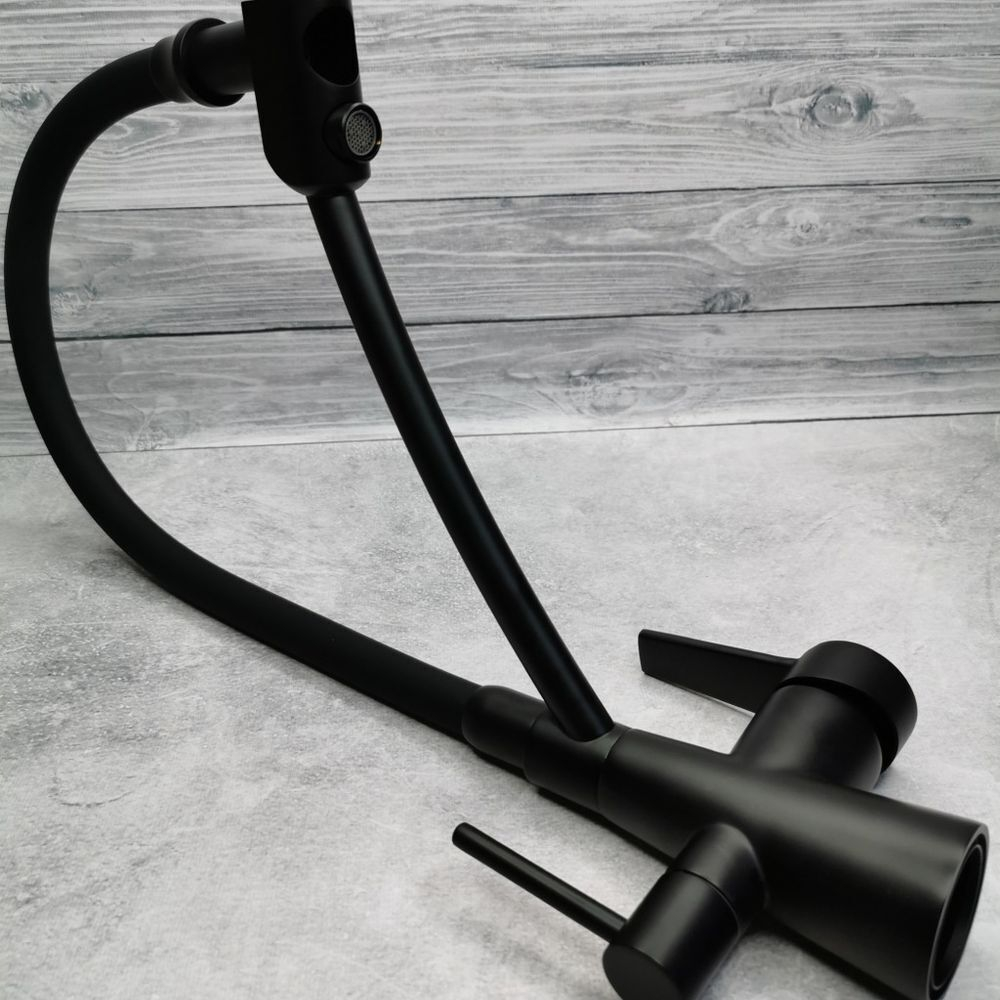 Смеситель для кухни, Gappo, гибк излив, с картриджем, подкл к фильтр, чер, G4398-16