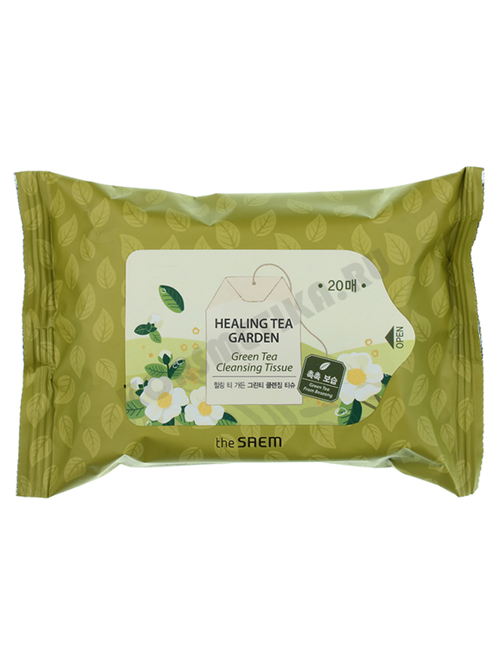 The Saem Очищающие салфетки с экстрактом зеленого чая Healing Tea Garden Green Tea Cleansing Tissue 20шт