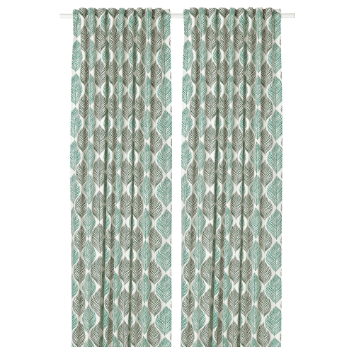 Комплект штор IKEA FJADERKLINT (ФЬЕДЕРКЛИНТ), Светло-зеленый с рисунком, 145x250 см, 2шт