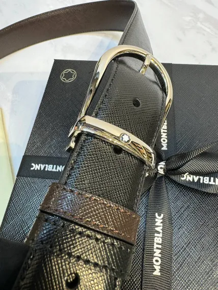 Двусторонний ремень Montblanc из кожи черного цвета 35мм