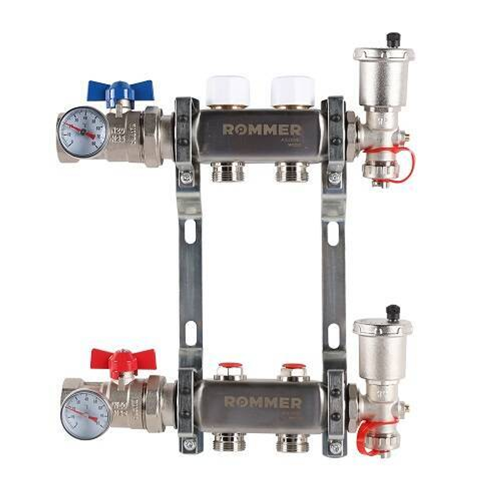 Коллекторная группа для радиаторного отопления ROMMER RMS3210 - 1" на 2 контура 3/4"EK
