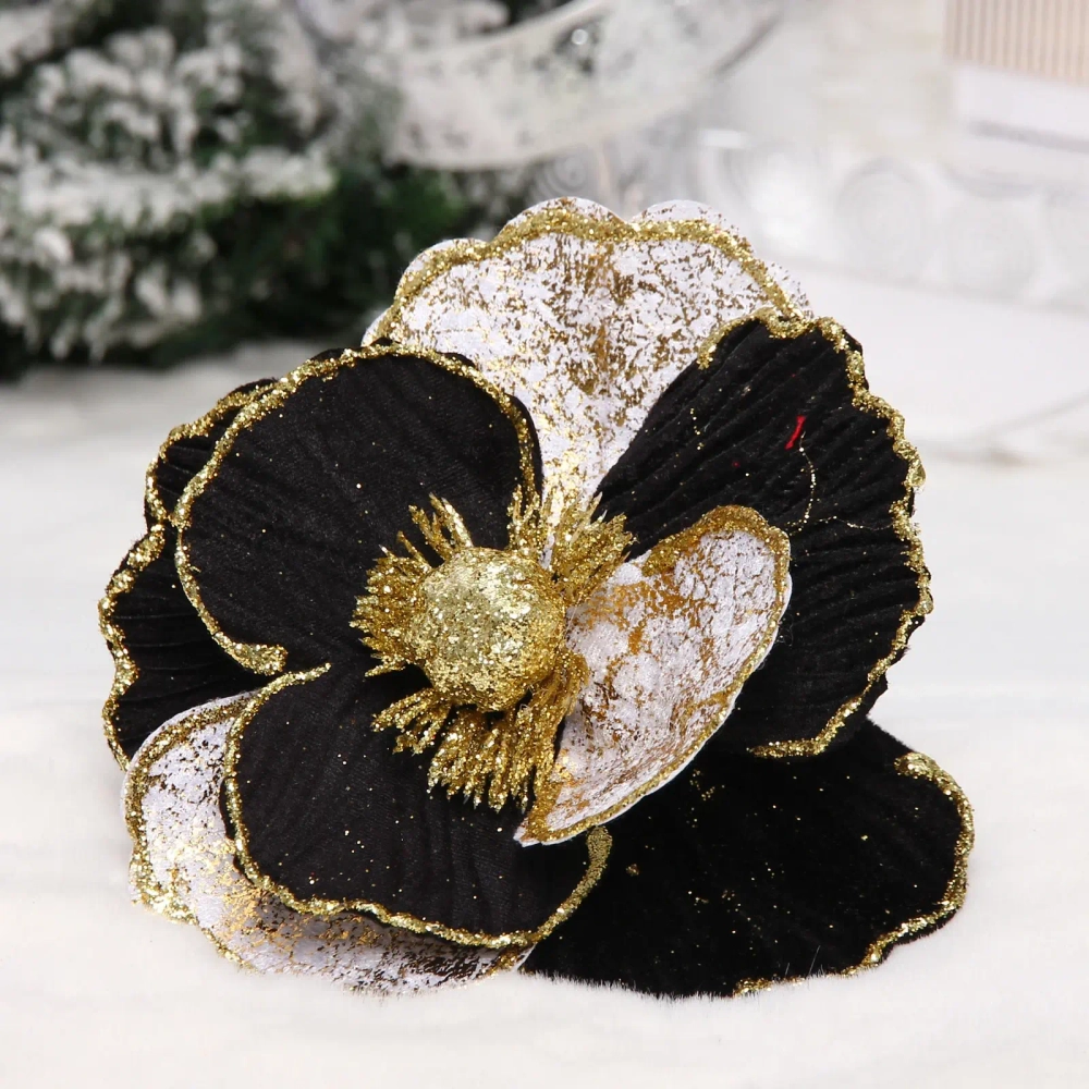 Украшение новогоднее «Пуансеттия - Нежность» 15 см, Черный/Золото