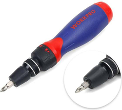 Отвертка WORKPRO 10в1, с трещоткой, быстрая загрузка бит, 5 бит WP221059