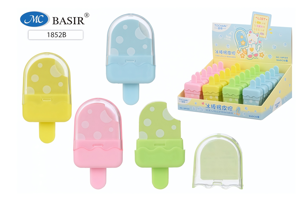 Ластик "Мороженое в горошек" в пластиковом держателе, 4 цв. микс (Basir)