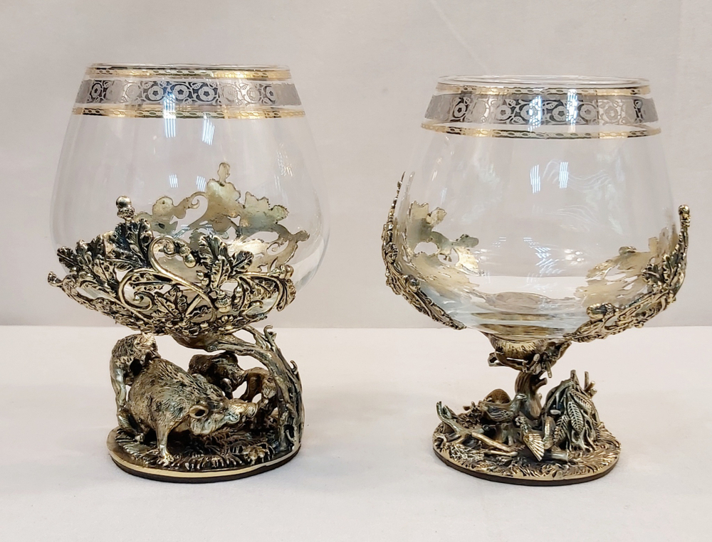 Набор из 2-х бокалов для коньяка "Охота на вепря и Охота на глухаря" (подарочный футляр)