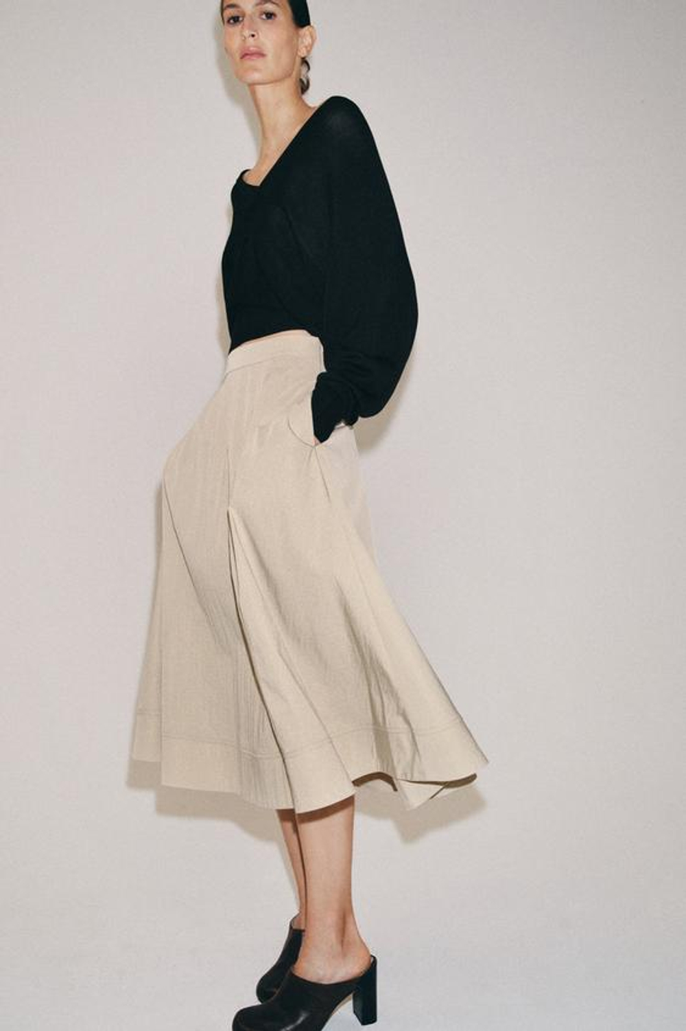 ZARA ЮБКА МИДИ-КЛЕШ — ZW COLLECTION, БЕЖЕВЫЙ