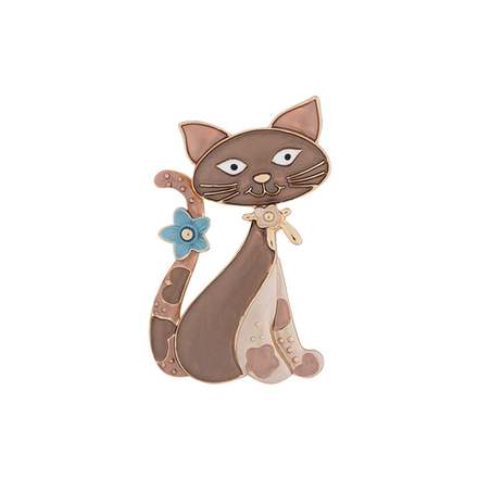 Брошь Shadore  Кот с цветком XZ0713.15 BR/G