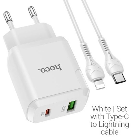 USB HOCO N5 Favor Type-C - Lightning, 3A, белый, c кабелем