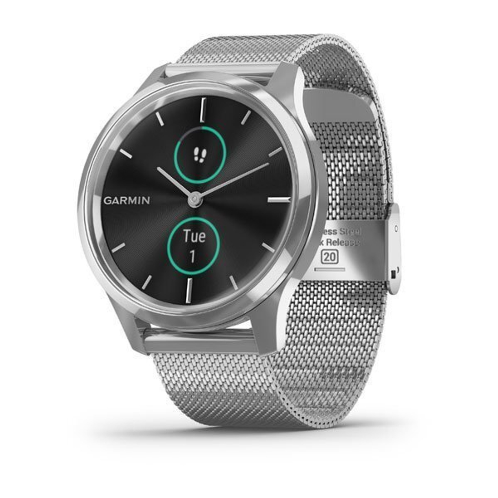 Часы c трекером активности GARMIN Vivomove Luxe серебристый с серебристым ремешком "миланская петля" 010-02241-23