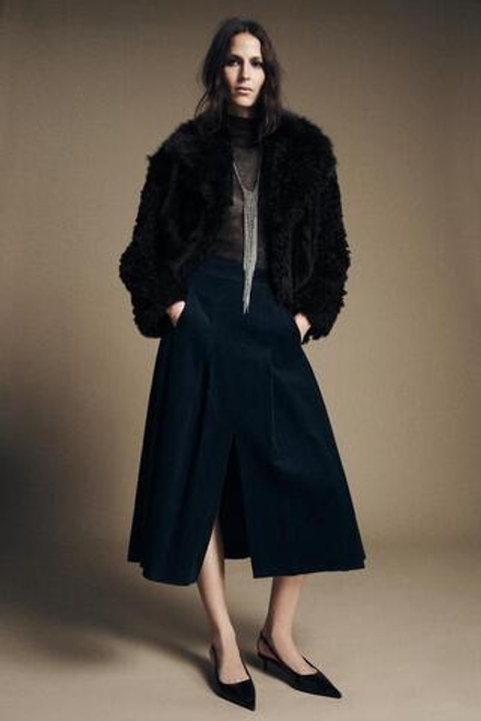 ZARA ЮБКА МИДИ ИЗ ВЕЛЬВЕТА — ZW COLLECTION, СИНИЙ