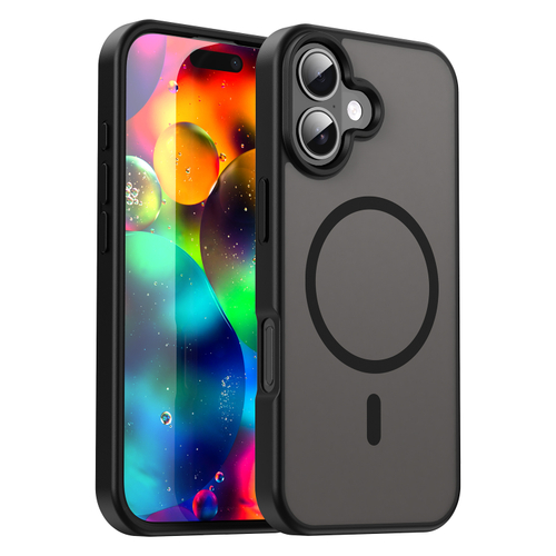 Полупрозрачный матовый чехол с MagSafe для iPhone 17, боковые рамки черного цвета