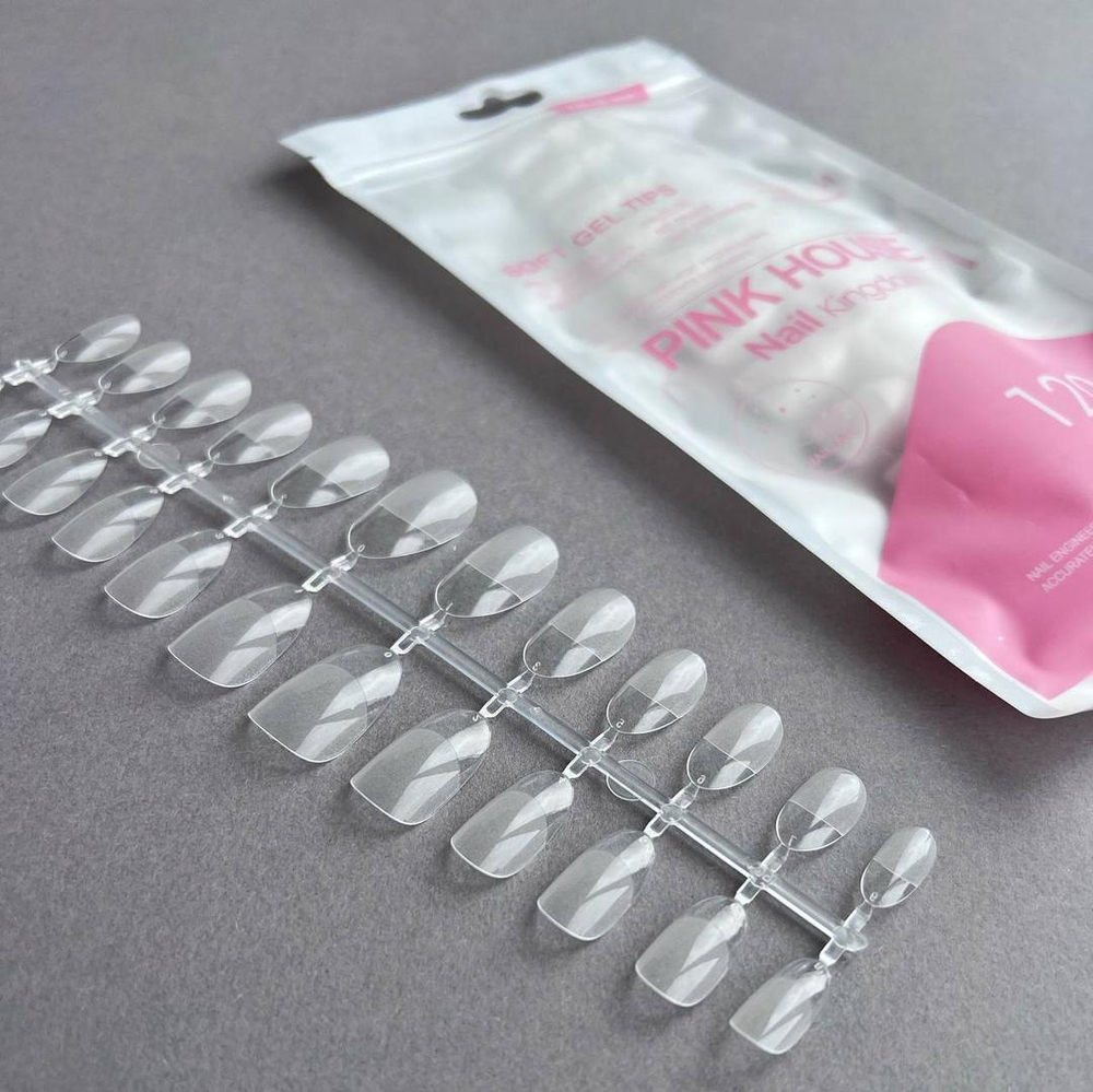 02 Типсы гелевые nail kingdom с к/зоной xxl миндаль 120 шт. pink house