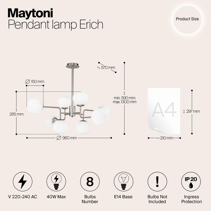 Подвесная люстра Maytoni Erich MOD221-PL-08-N