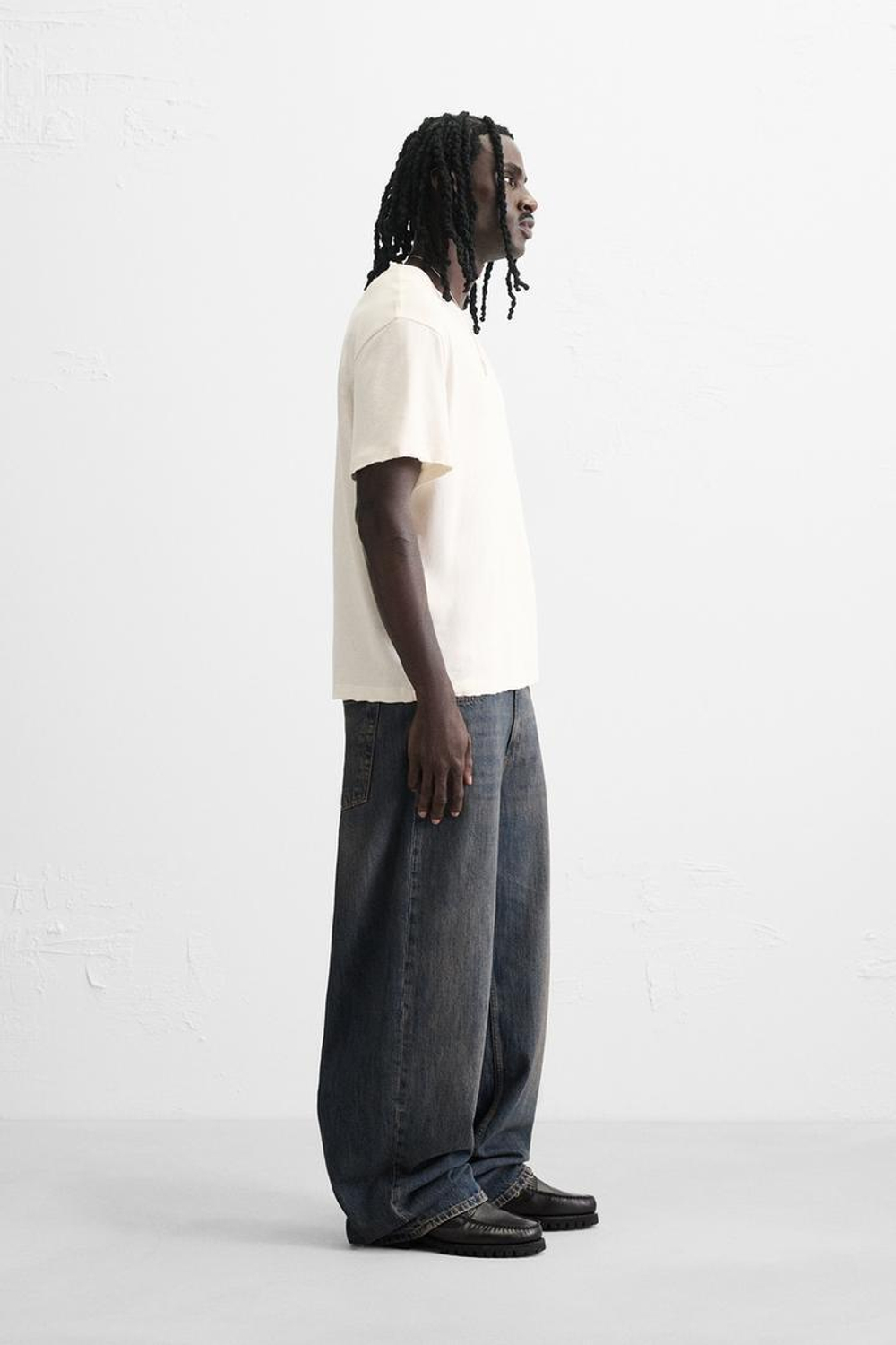 ZARA ФУТБОЛКА СВОБОДНОГО КРОЯ, ЖЕЛТОВАТО-БЕЛЫЙ