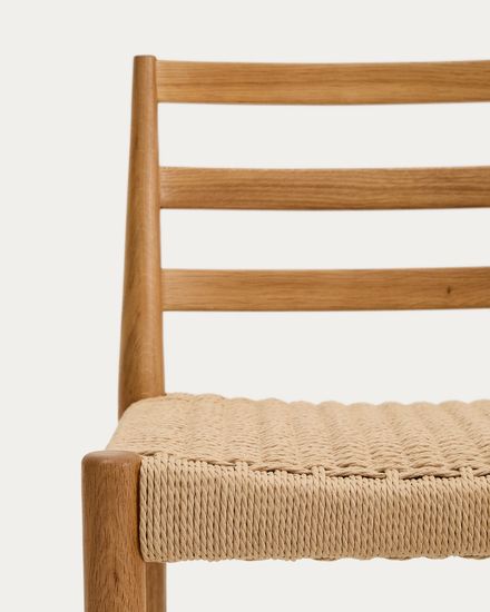 Полубарный стул Analy из массива дуба в натуральной отделке и веревочным сиденьем 65 см