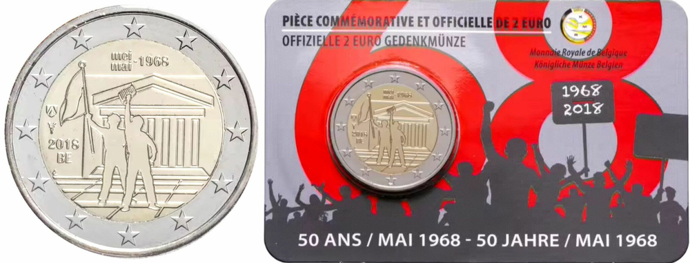 Бельгия 2 евро, 2018 50 лет студенческим волнениям 1968 года