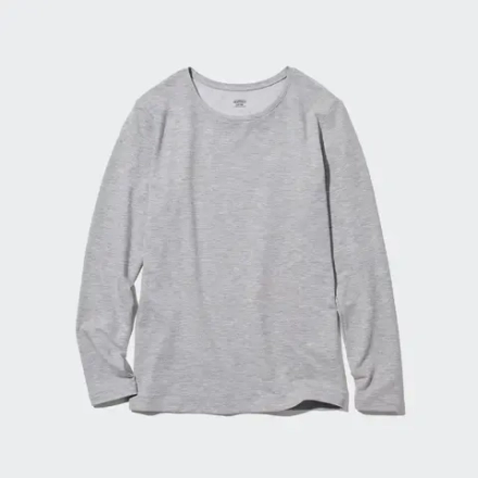 UNIQLO ТОП С КРУГЛЫМ ВЫРЕЗОМ И ДЛИННЫМИ РУКАВАМИ, СЕРЫЙ