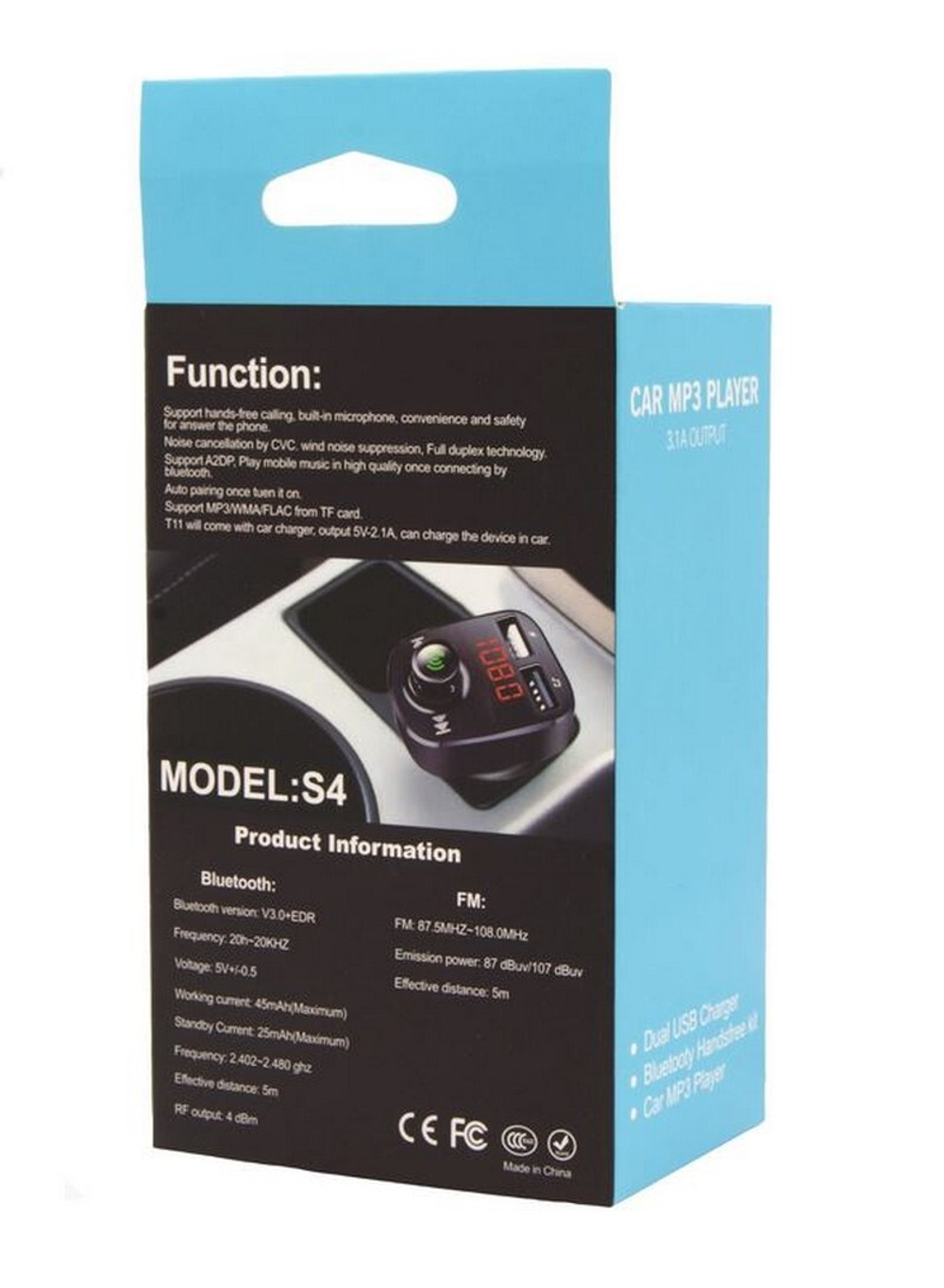 Автомобильный FM-трансмиттер S4 Bluetooth (черный)