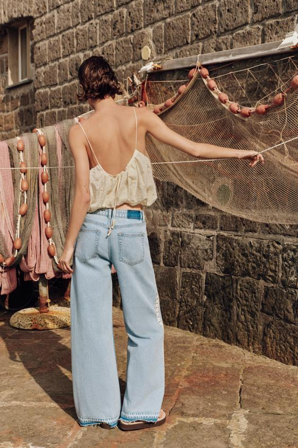 ZARA ТОП-БАЛЛОН С АЖУРНОЙ ВЫШИВКОЙ, ЭКРЮ