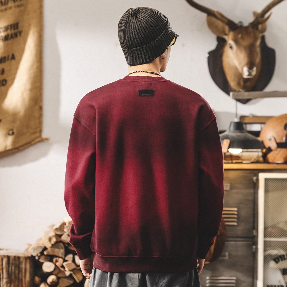 Мужской свитшот американского ретро стиля, грязно-окрашенный, выстиранный, плотный (360 г), весна-осень