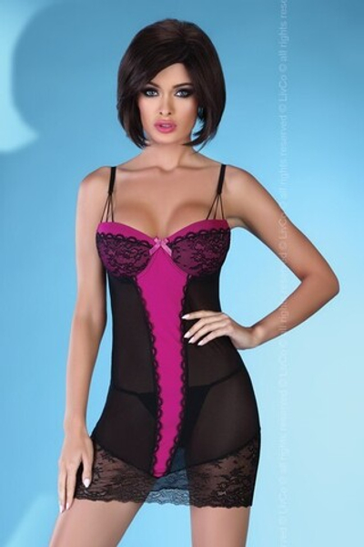 Чёрно-малиновый пеньюар со стрингами Nancy , SM (42-44) (Цвет: черный, малиновый)