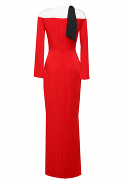 Вечернее платье красное с шарфиком на плече 37 -19FW