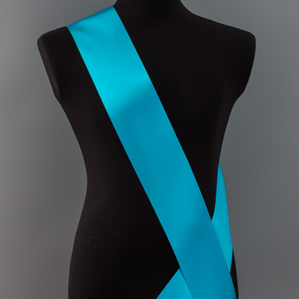 Лента наградная для конкурса красоты С НАНЕСЕНИЕМ. Цвет ленты ГОЛУБОЙ. Крепление булавка.