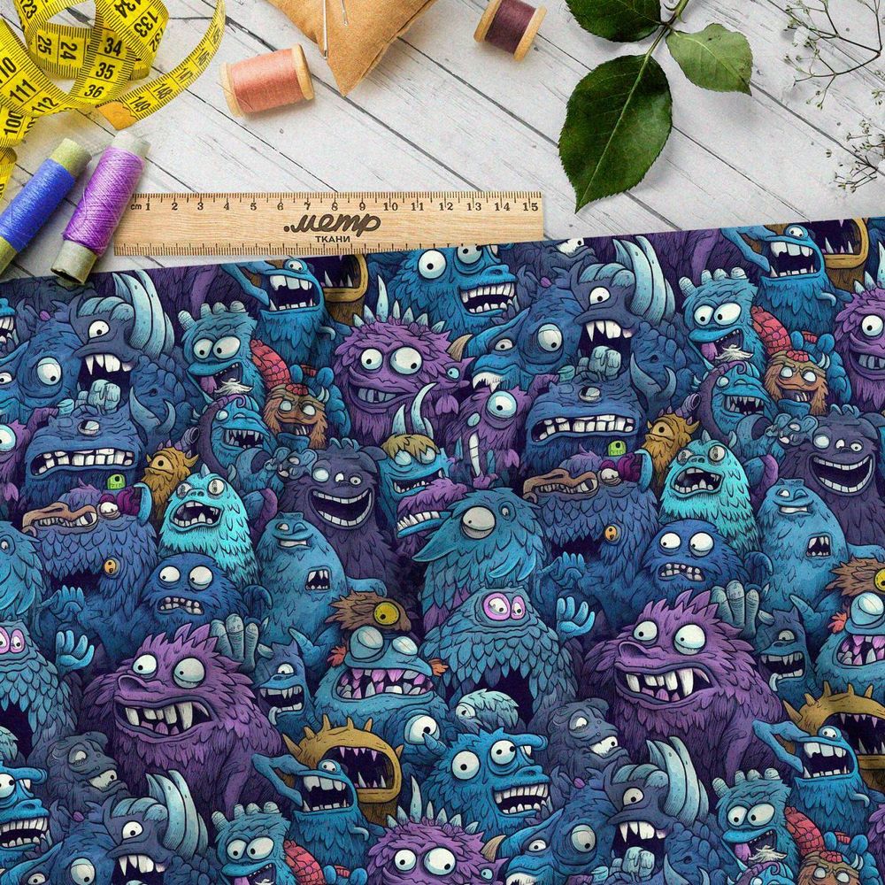 Ткань премиум таффета глазастые монстры