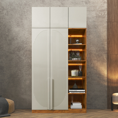 Шкаф Агератум МДФ двухсекционный с антресолью и стеллажом Лайн флай (0,27) А10029 матовая - Орех Экко 9459  190*60*260