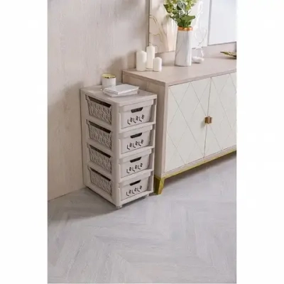 Комод на колесах 4 ящика 30*38,5*69см «DELUXE» светло-бежевый