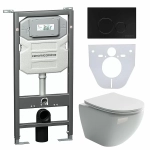 Унитаз подвесной Ceramica Nova Metropol CN4002_1001B_1000 безободковый, с крышкой микролифт, с инсталляцией и черной матовой кнопкой