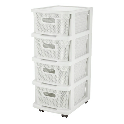 Комод Keeplex Ajur с корзинами на колесиках четырехсекционный компакт 37х30х69см белое облако